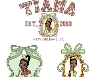 Paquete de imágenes prediseñadas de Tiana, imágenes prediseñadas de La Princesa y el Sapo, imágenes prediseñadas de vestido verde de cuento de hadas, arte de beso de rana mágico para sublimación, descarga instantánea