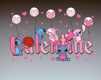 Stitch and Angel Valentine PNG, Couple Design (Digital Download)