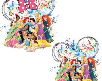 Watercolor Princesses PNG, Retro Castle, Mouse Ear Design (Digital Download)