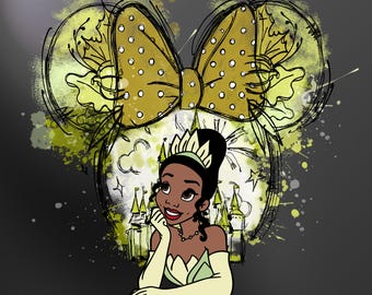 Principessa Tiana, colori pastello PNG, design per vacanze in famiglia (download digitale)