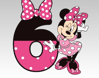Immagine PNG di Minnie Mouse per il suo sesto compleanno, festa in famiglia per bambine (download digitale)