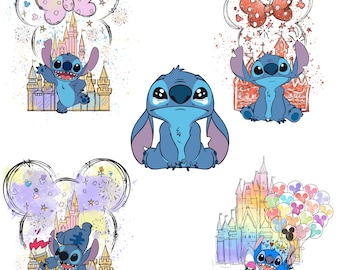 Stitch Family Trip PNG Bundle, Watercolor Castle (Digital Download)