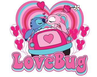 Stitch and Angel LoveBug PNG, Couple Design (Digital Download)