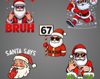 Pacote de imagens PNG engraçadas do Papai Noel 'Seis Sete', designs sarcásticos de Natal (Download Digital)