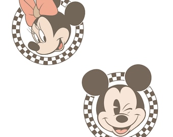 Retro Mickey and Friends Checkered Circles, PNG (Digital Download)