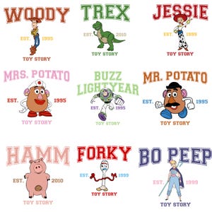 Toy Story PNG Bundle, Floral Vintage Character Toy Story Png, Family Matching Trip Png, Vacay Mode Png, Watercolor Toy Story Png