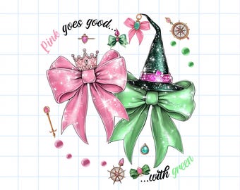Pink and Green Bow PNG • Wicked Witch Hat Clipart • Sparkle Crown Sublimation • Instant Download