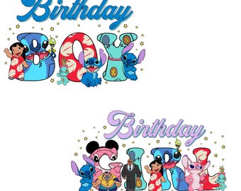 Paquete PNG de cumpleaños de Stitch, Lilo y Stitch personalizado (descarga digital)