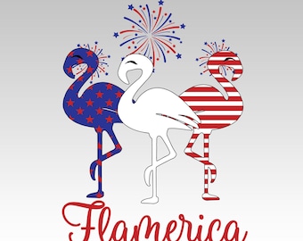 Flamerica Flamingo PNG • Patriotic Red White Blue Fireworks Clipart • 4th of July Sublimation • Instant Download