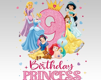 9rd Birthday Princess PNG, Disney Inspired Design (Digital File)