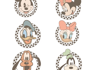 Retro Mickey and Friends checkered circles Bundle, PNG, Retro Disney Digital File, Mickey Checkered Bundle, Png Files For Sublimation