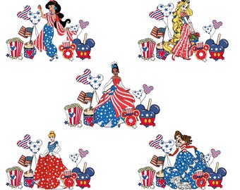 Princess 4th of July PNG Bundle • Patriotic Red White Blue Clipart (Digital Download)