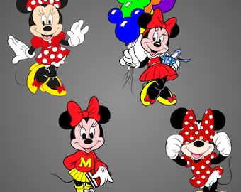 Minnie Mouse Clipart Bundle, Red Polka Dot Dress (PNG, SVG)