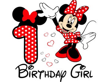 Minnie Mouse 1st Birthday Girl PNG – Red Bow Clipart for Sublimation, Shirt, Party Decor