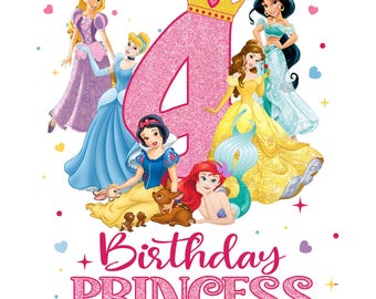 Princesa de 4º cumpleaños PNG, diseño inspirado en Disney (archivo digital)
