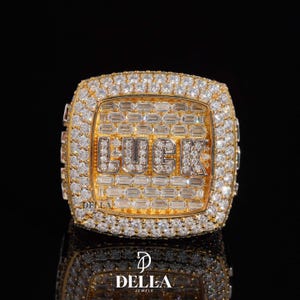 Iced Out "LUCK" Statement Ring – 925 Silver & Moissanite Hip Hop Jewelry