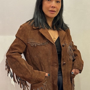 70er Jahre Schokobraune Wildleder Fransen Jacke