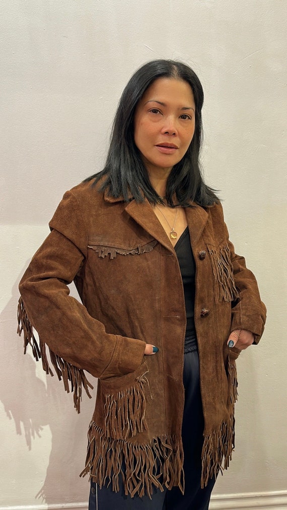 70s Chocolate Suede Fringe Jacket - image 1