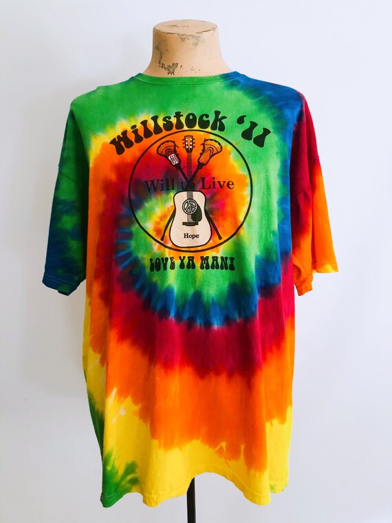 Guitar print rainbow tie-dye T-shirt