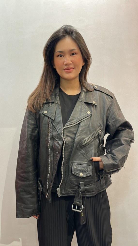 Vintage Black Lace-up Leather Jacket 