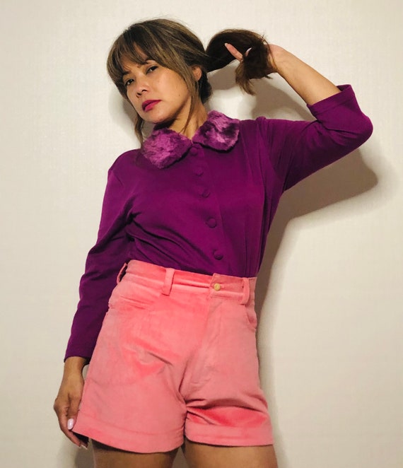 Faux fur trimmed collar blouse