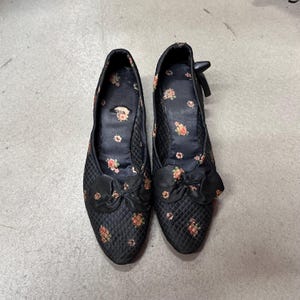 1920s Floral Silk Slipper Heels