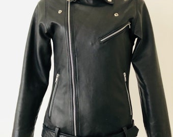 Black leather biker jacket