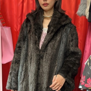 Vintage 50s Black Faux Fur Coat