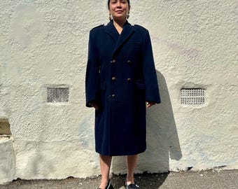 Cappotto militare vintage in lana blu navy / Cappotto doppiopetto anni '70 / Giacca invernale classica su misura / Capospalla unisex retrò