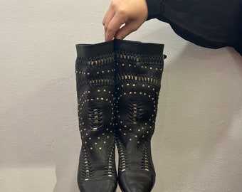 Vintage Black Studded Leather Boots