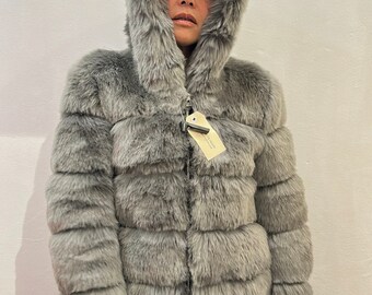 Silver Faux Fur Hooded Coat