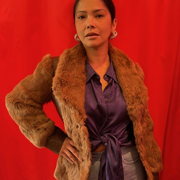 Vintage Brown Leather Fur Jacket