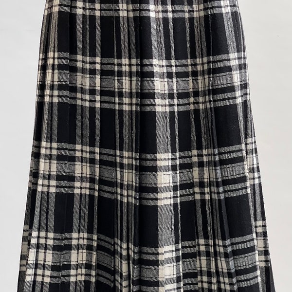 sheer wool check pleated skirt pants