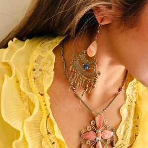 Peruaanse rozenkwarts ketting en oorbellen hangersets afbeelding 6