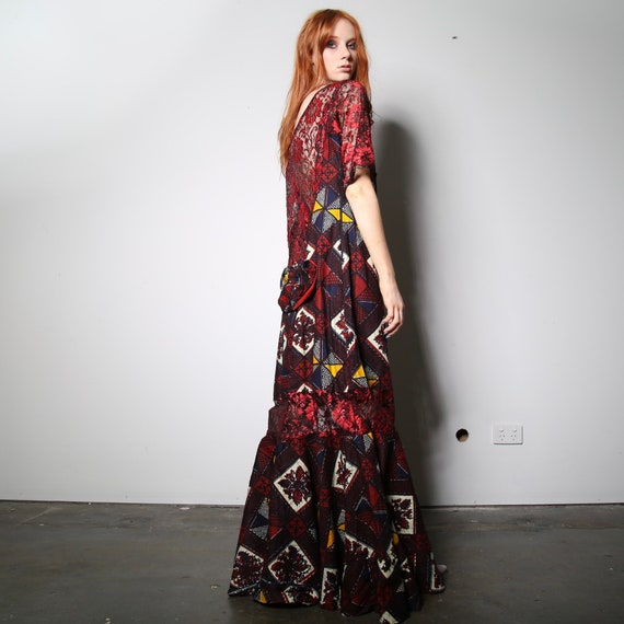 Vintage Lace African Print Floor Length Dress - image 6