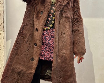 Vintage Brown Long Faux Fur Coat