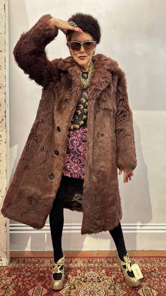 ヴィンテージブラウンロングフェイクファーコート - Etsy 日本
