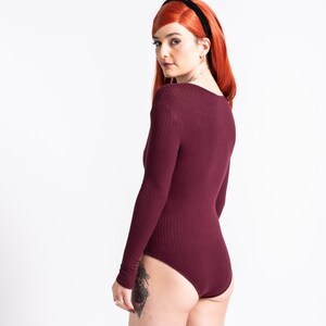 Burgundy Wrap Long Sleeve Ribbed Bodysuit image 4