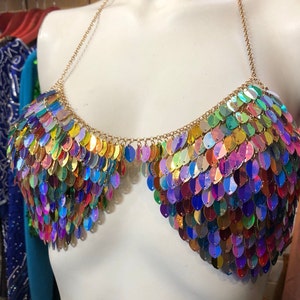 Dragon scale sequin chain bra