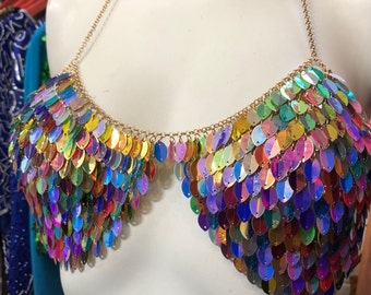 Dragon scale sequin chain bra