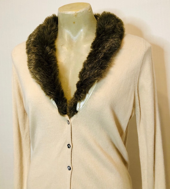 Vintage faux fur collar cardigan