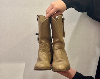 70s Justin Beige Leather Western Roper Boots