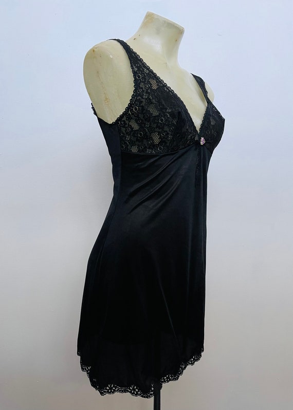 1930s Short Slip Lace-Trimmed Black Chemise - image 5