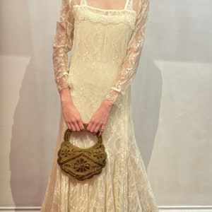 Vintage 70s Ivory Chantily Lace  Maxi dress