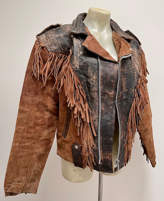 Genuine Leather and Suede Tobacco Brown Fringe Jac
