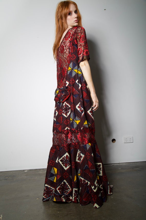 Vintage Lace African Print Floor Length Dress - image 9