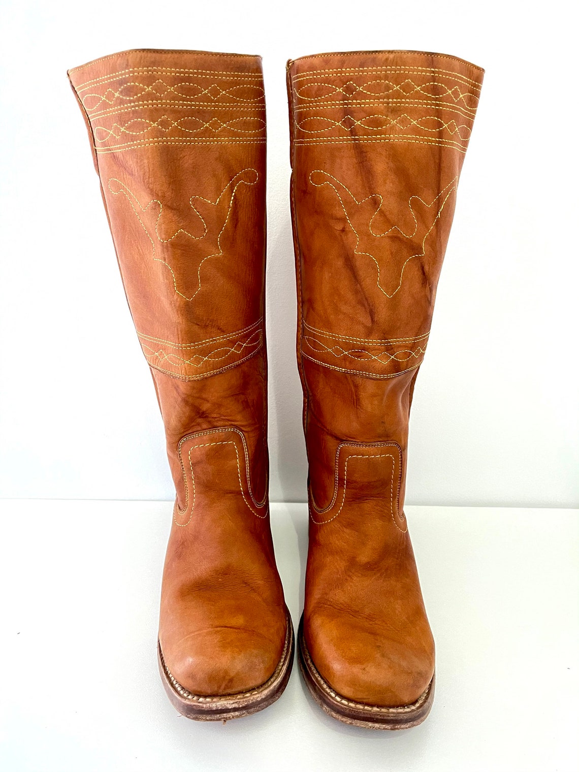 frye leather block heel western booties