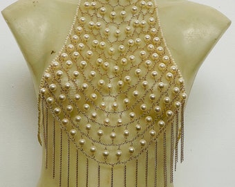 Choker Pearl Gold Chain Fringe Top