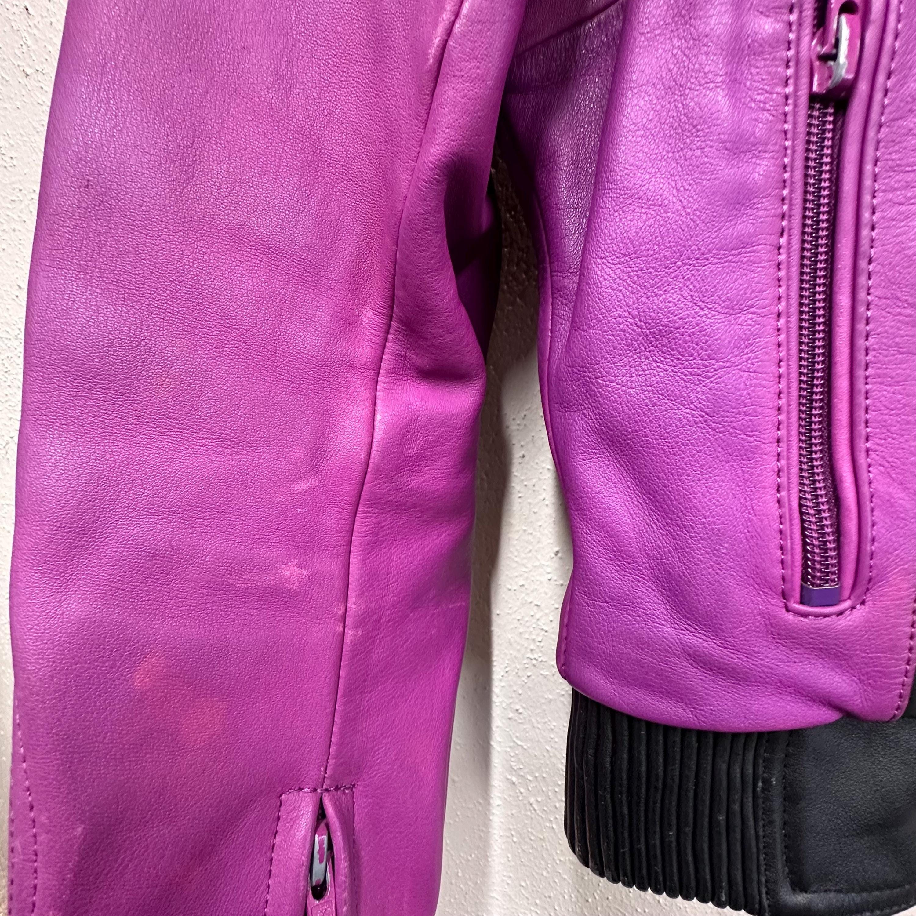 Vintage 90s Color Block Leather Motorcycle Jacket | Purple Biker