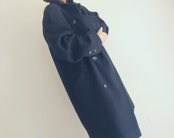 Navy wool and cashmere double-breasted coat